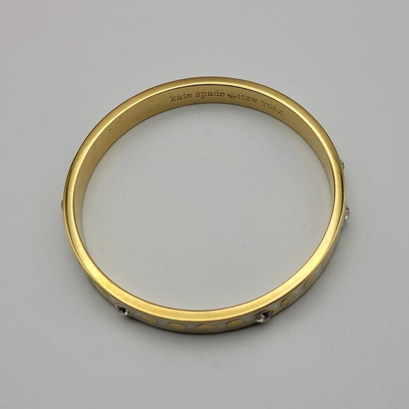 Kate Spade NY Bangle Bracelet Gold Tone White Enamel Crystal Charm 8" - Picture 2 of 11
